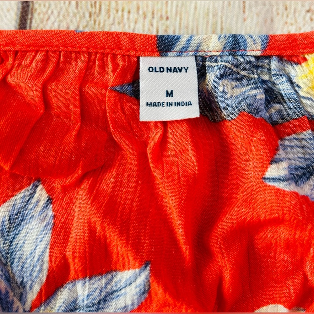 Old Navy Women’s Tropical Floral Peasant Tasseled 3/4 Sleeve Mini Swing Dress M - Picture 9 of 11